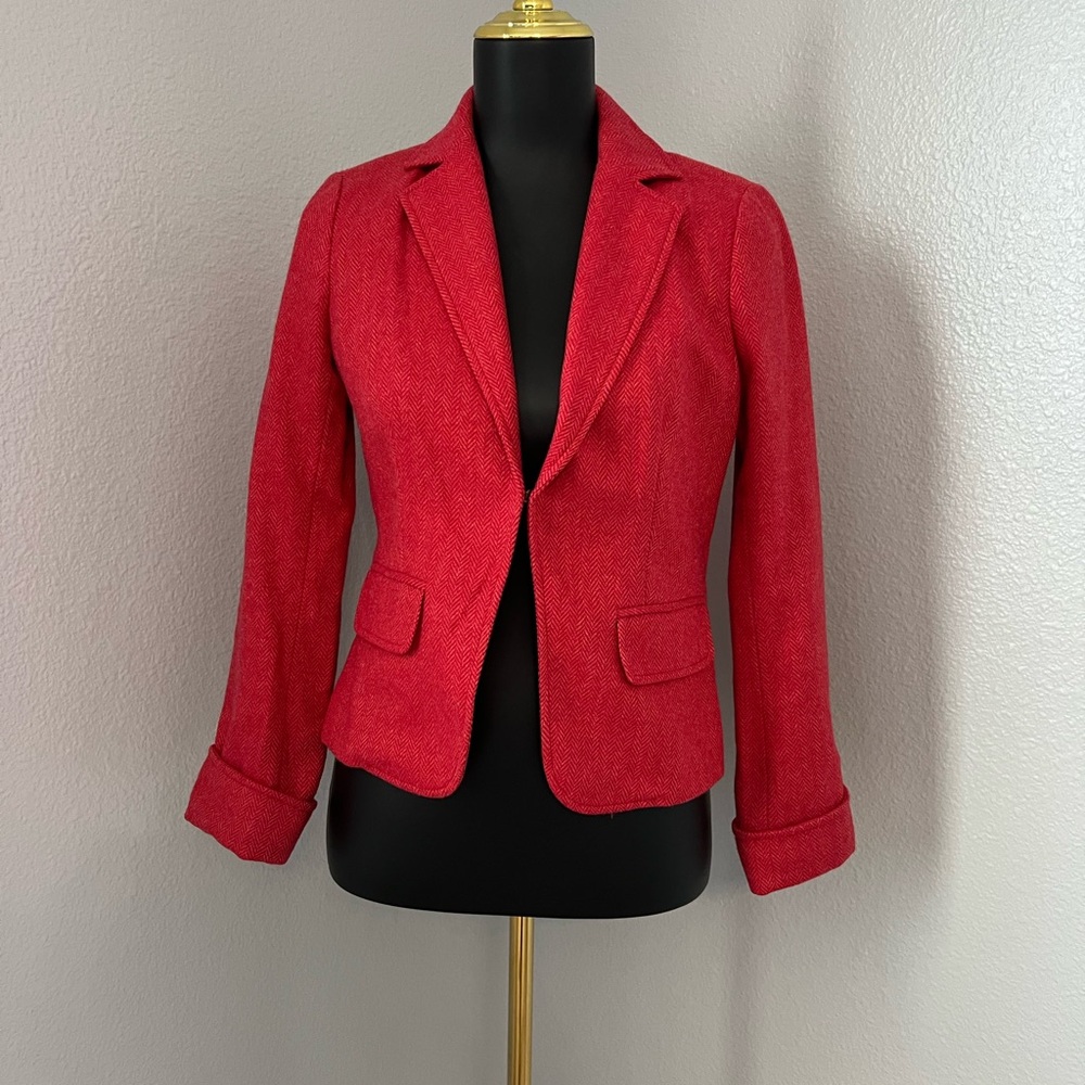 J. Crew Ecole herringbone wool Blazer jacket 2 XS Red